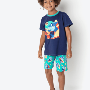 Pijama Manga Curta Algodão Menino Tubarão Aloha R$ 139,90