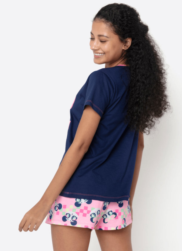 Pijama Manga Curta Algodão Feminino Panda Miami - Imagem 2