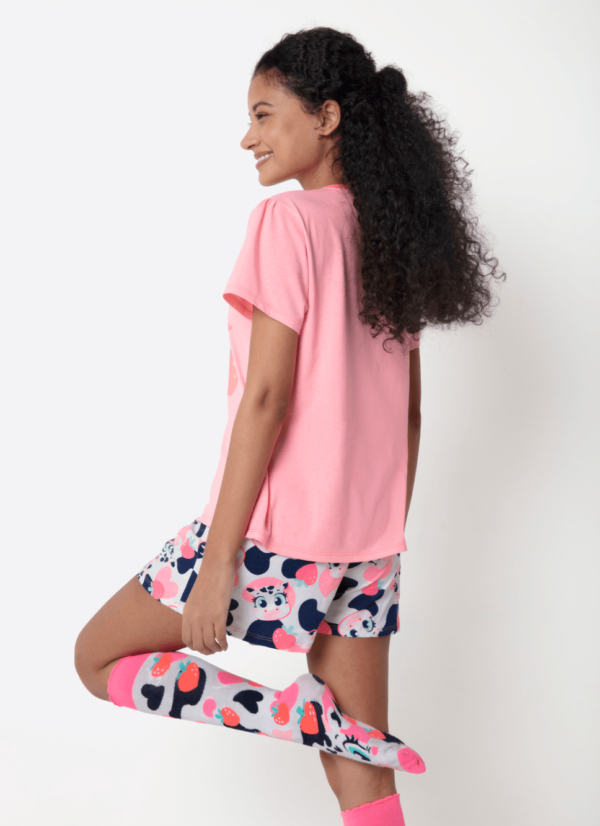 Pijama Manga Curta Algodão Feminino Vaca Romântica - Imagem 2