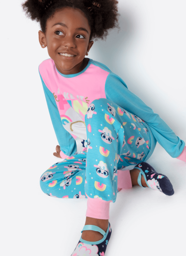 Pijama Manga Longa Viscolycra Menina Estampado Ovelha - Imagem 3