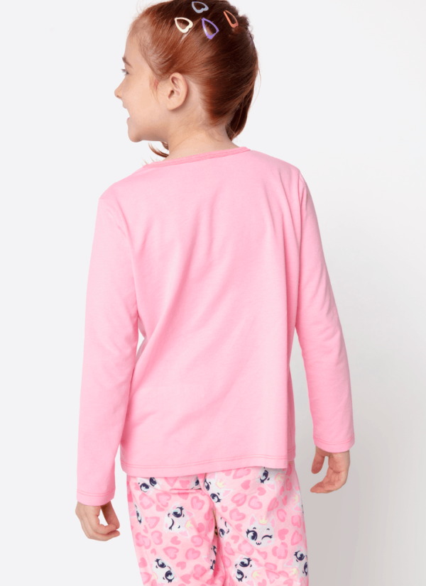 Pijama Manga Longa Menina Gata Romântica - Imagem 4