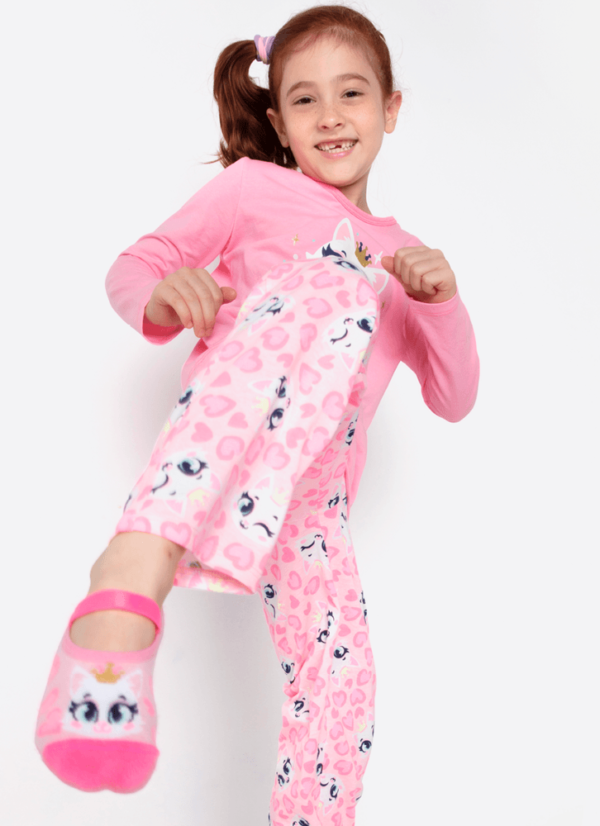 Pijama Manga Longa Menina Gata Romântica - Imagem 3