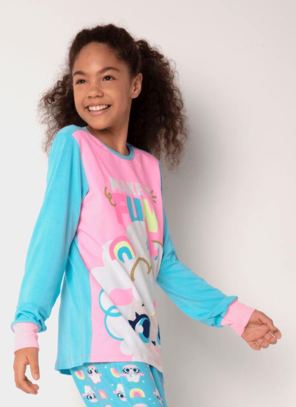 Pijama Manga Longa Viscolycra Menina Teen Estampado Ovelha - Imagem 2