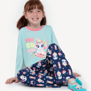 Pijama Manga Longa Algodão Menina Unicórnio Skate