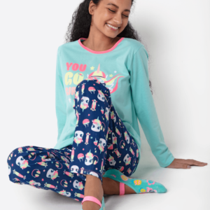 Pijama Manga Longa Algodão Feminino Unicórnio Skate