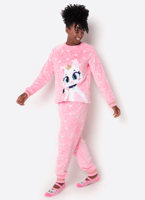 Pijama Manga Longa Soft Feminino Gata Romântica R$ 339,90