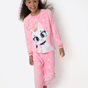 Pijama Manga Longa Soft Menina Teen Gata Romântica