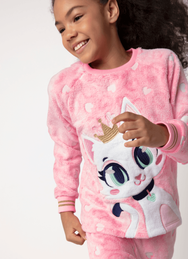 Pijama Manga Longa Soft Menina Teen Gata Romântica - Imagem 2