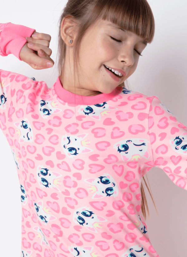 Pijama Manga Longa Ultra Visco Menina Teen Gata Romântica - Imagem 2