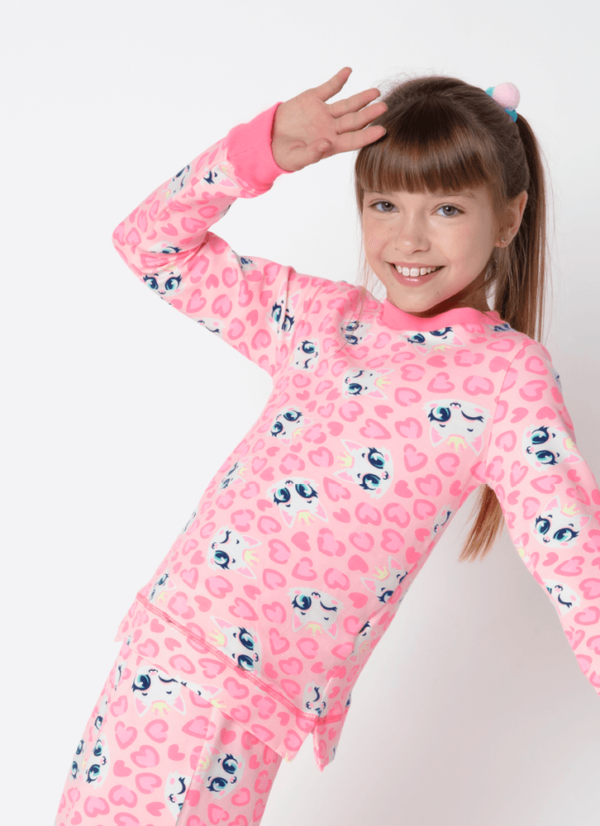 Pijama Manga Longa Ultra Visco Menina Teen Gata Romântica - Imagem 3