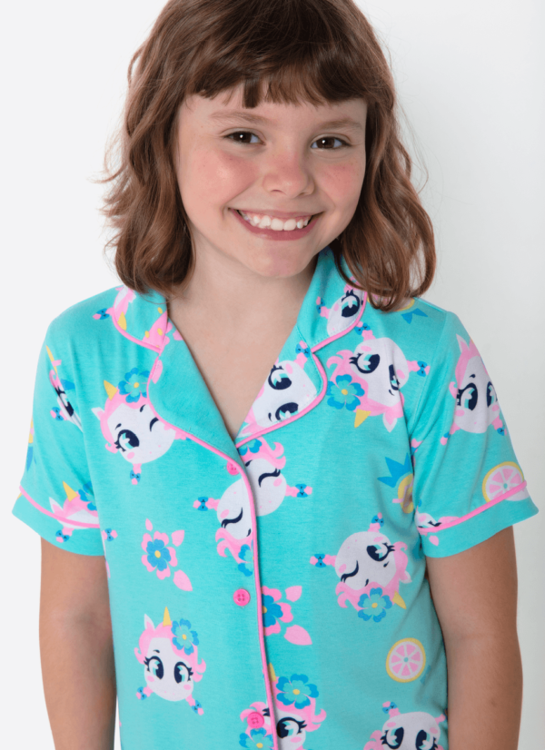 Pijama Manga Curta Viscolycra Menina Unicórnio Aloha - Imagem 2