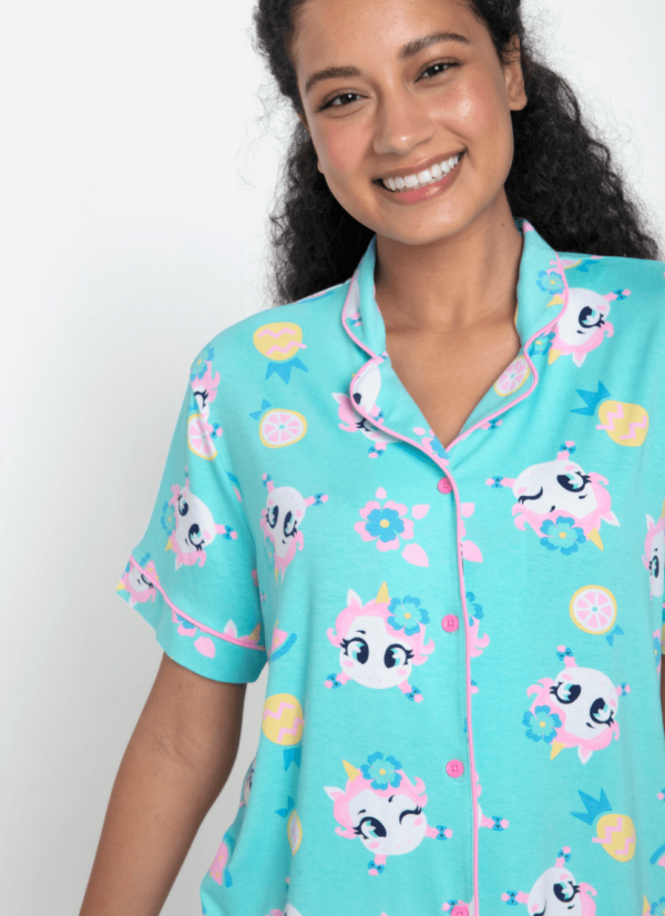 Pijama Manga Curta Viscolycra Feminino Unicórnio Aloha - Imagem 3