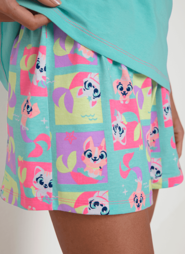 Pijama Manga Curta Algodão Feminino Pet Sereia - Imagem 3