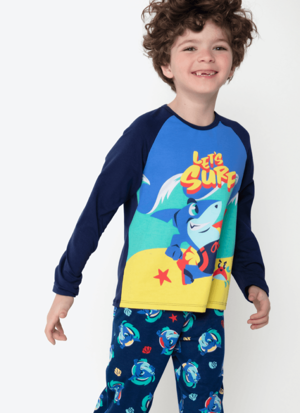 Pijama Manga Longa Viscolycra Menino Tubarão Aloha - Imagem 3
