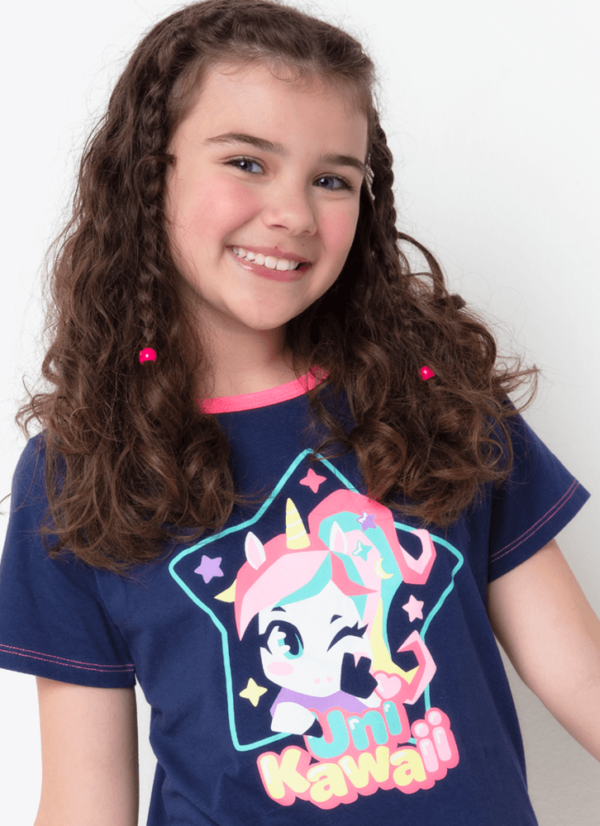 Pijama Manga Curta Algodão Menina Teen Unicórnio Kawaii - Imagem 2