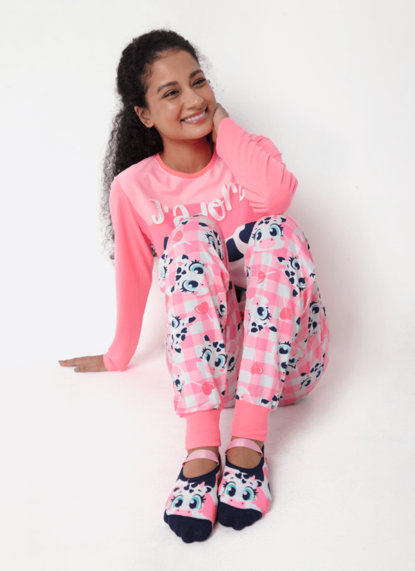 Pijama Manga Longa Viscolycra Feminino Vaca Romântica - Imagem 3