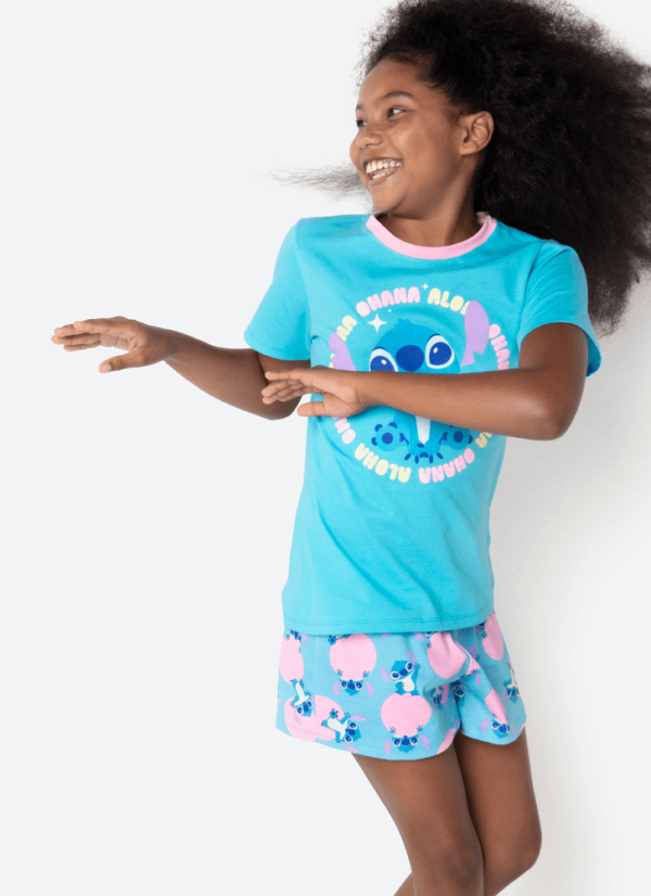 Pijama Manga Curta Algodão Menina Teen Stitch - Imagem 2