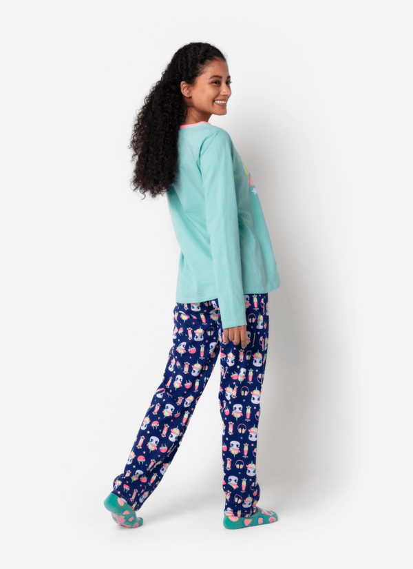 Pijama Manga Longa Algodão Feminino Unicórnio Skate - Imagem 2