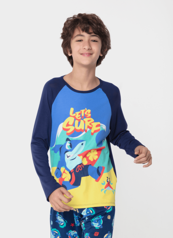 Pijama Manga Longa Viscolycra Menino Teen Tubarão Aloha - Imagem 2