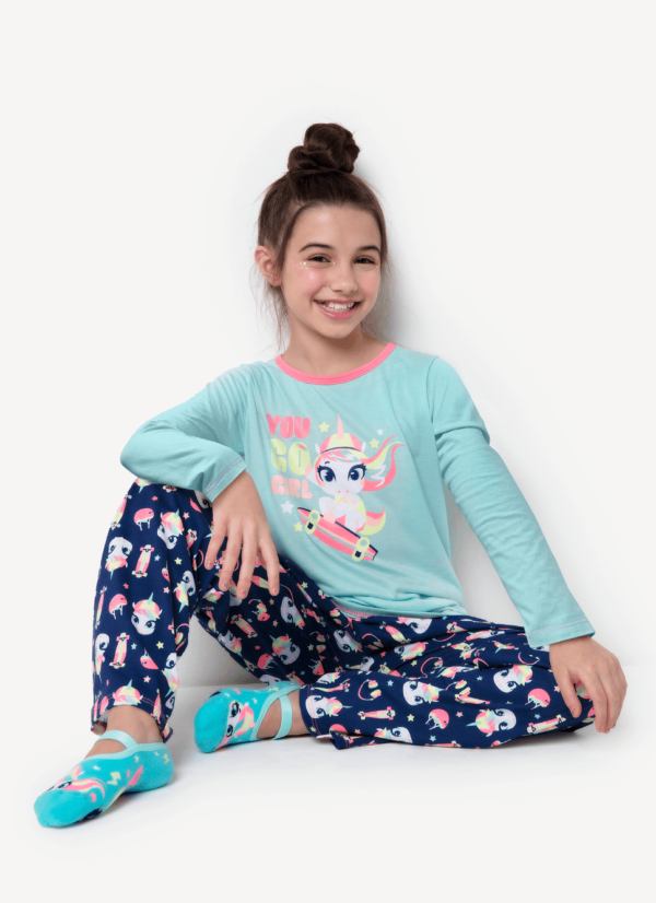 Pijama Manga Longa Algodão Menina Teen Unicórnio Skate - Imagem 2