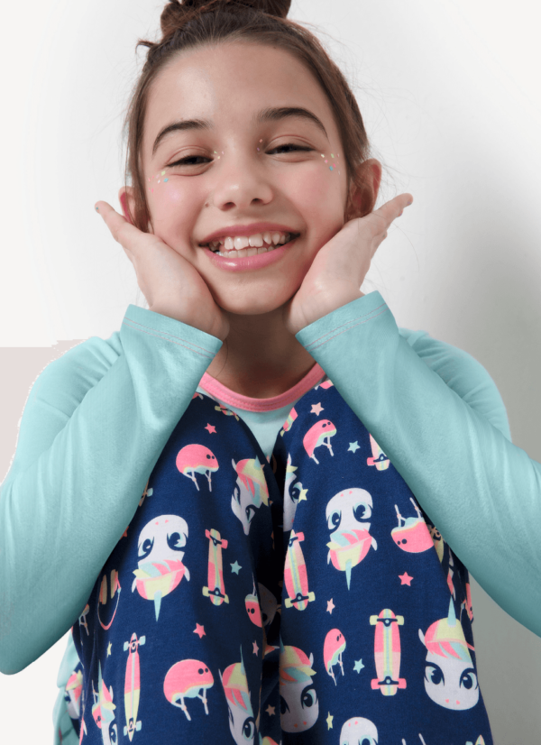 Pijama Manga Longa Algodão Menina Teen Unicórnio Skate - Imagem 3