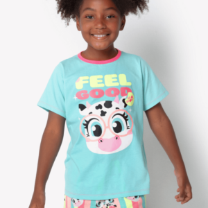 Pijama Manga Curta Algodão Menina Teen Vaca Colorful