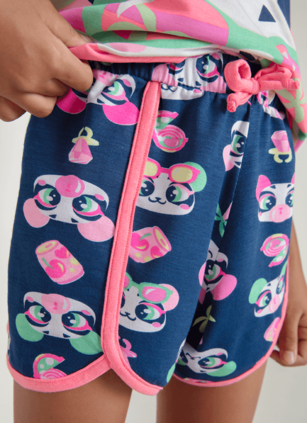 Pijama Manga Curta Viscolycra Menina Panda Miami - Imagem 3