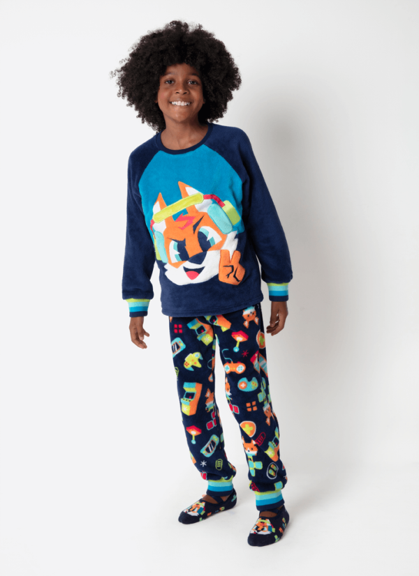 Pijama Manga Longa Soft Menino Raposa Gamer