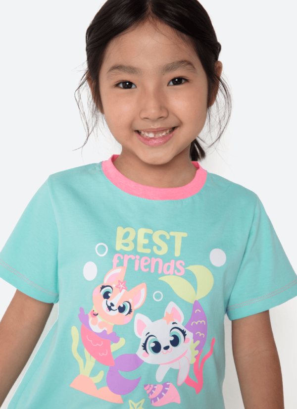 Pijama Manga Curta Algodão Menina Pet Sereia - Imagem 2