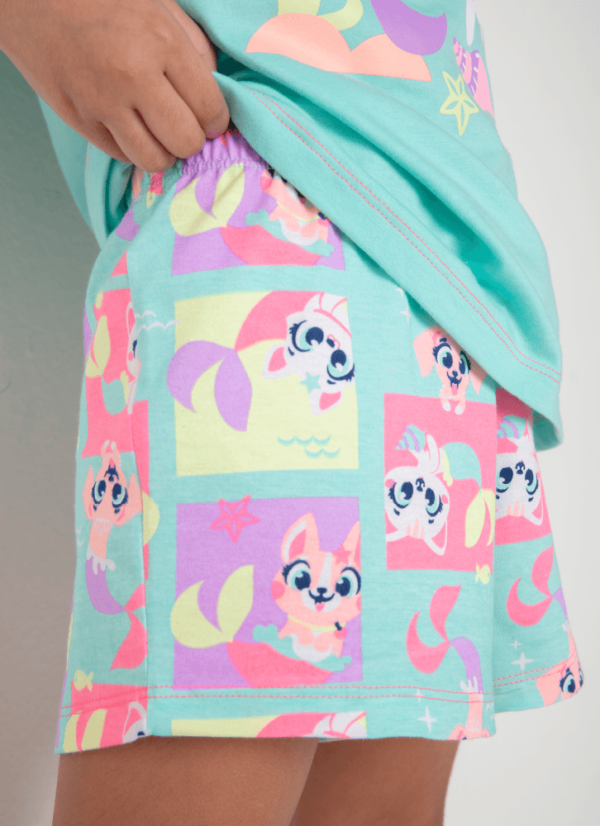 Pijama Manga Curta Algodão Menina Pet Sereia - Imagem 4