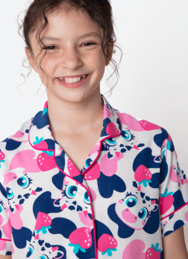 Pijama Manga Curta Viscose Menina Teen Vaca Romântica - Imagem 3