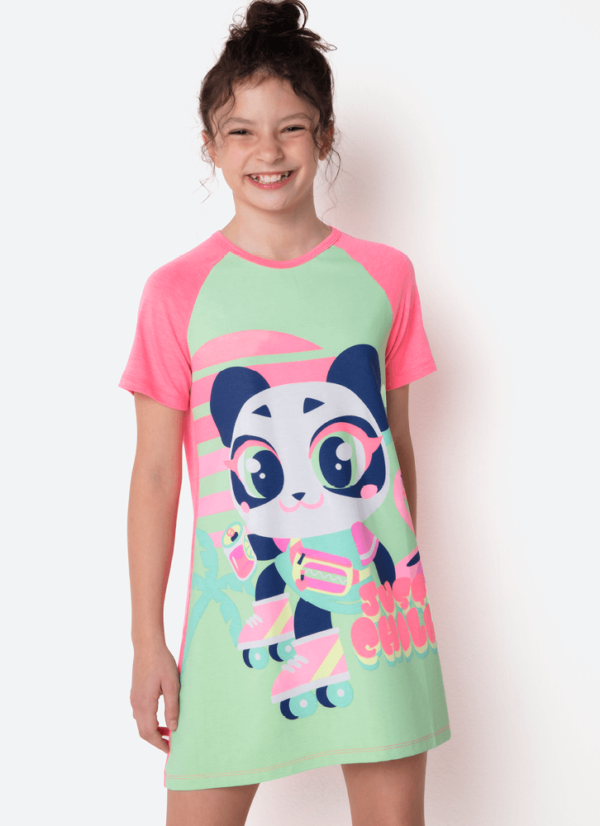 Pijama Manga Curta Viscolycra Menina Teen Panda Miami - Imagem 4