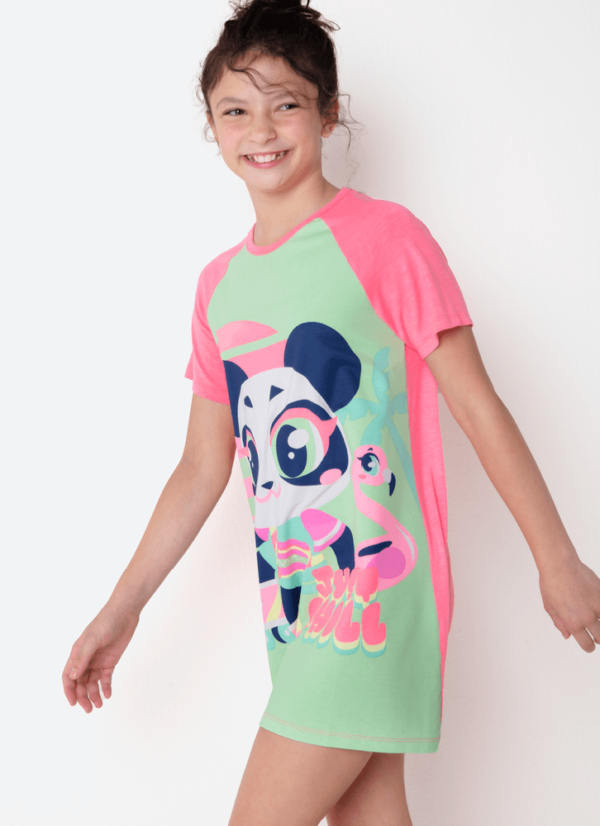 Pijama Manga Curta Viscolycra Menina Teen Panda Miami - Imagem 2