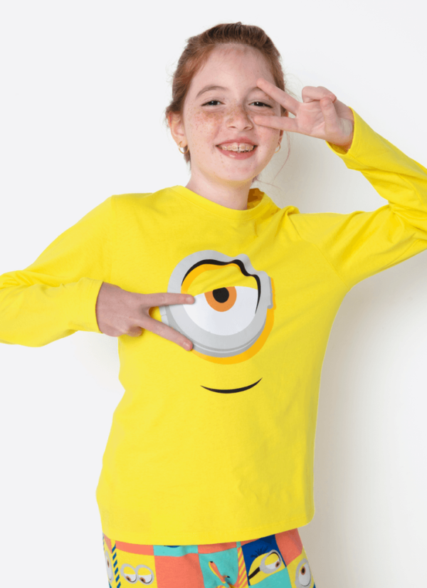 Pijama Manga Longa Algodão Menina Teen Minions - Imagem 2