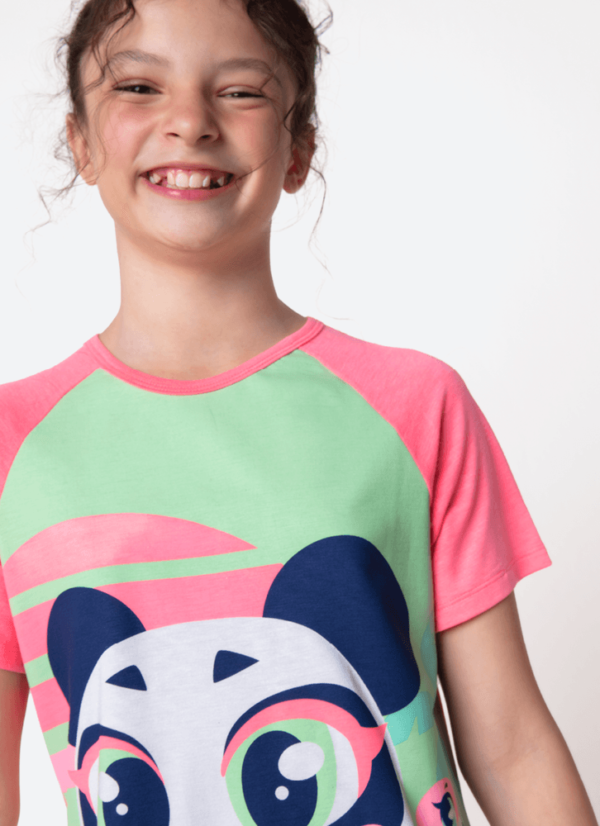 Pijama Manga Curta Viscolycra Menina Teen Panda Miami - Imagem 3