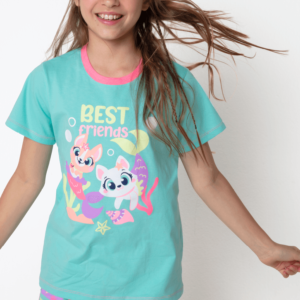 Pijama Manga Curta Algodão Menina Teen Pet Sereia