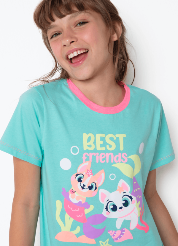 Pijama Manga Curta Algodão Menina Teen Pet Sereia - Imagem 2