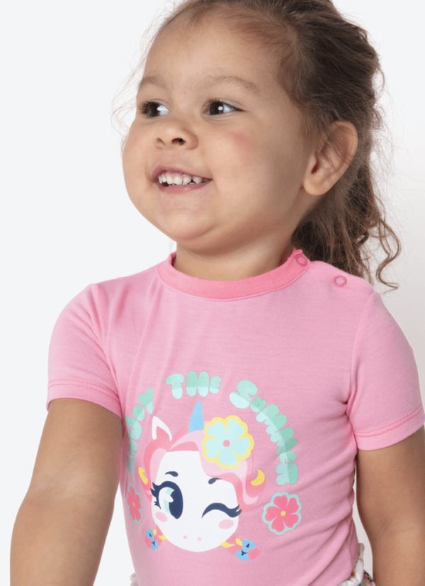 Pijama Manga Curta Viscolycra Bebê Menina Unicórnio Aloha - Imagem 2