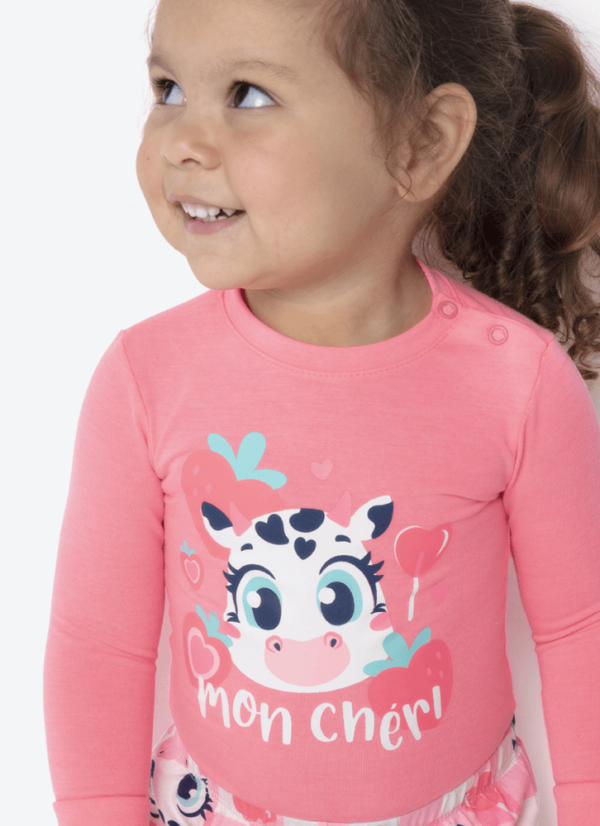 Pijama Manga Longa Viscolycra Bebê Menina Vaca Romântica - Imagem 3