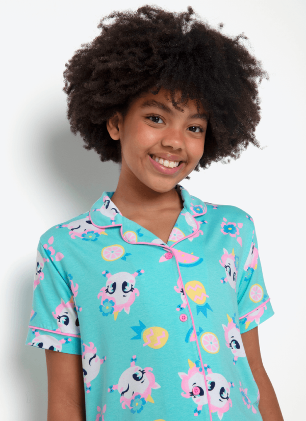 Pijama Manga Curta Viscolycra Menina Teen Unicórnio Aloha - Imagem 2