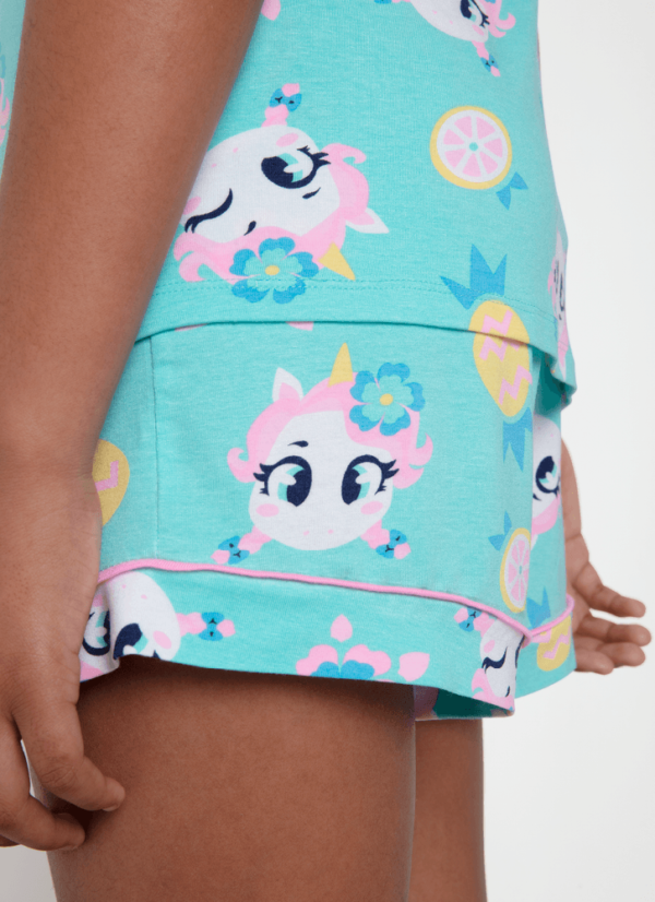 Pijama Manga Curta Viscolycra Menina Teen Unicórnio Aloha - Imagem 3