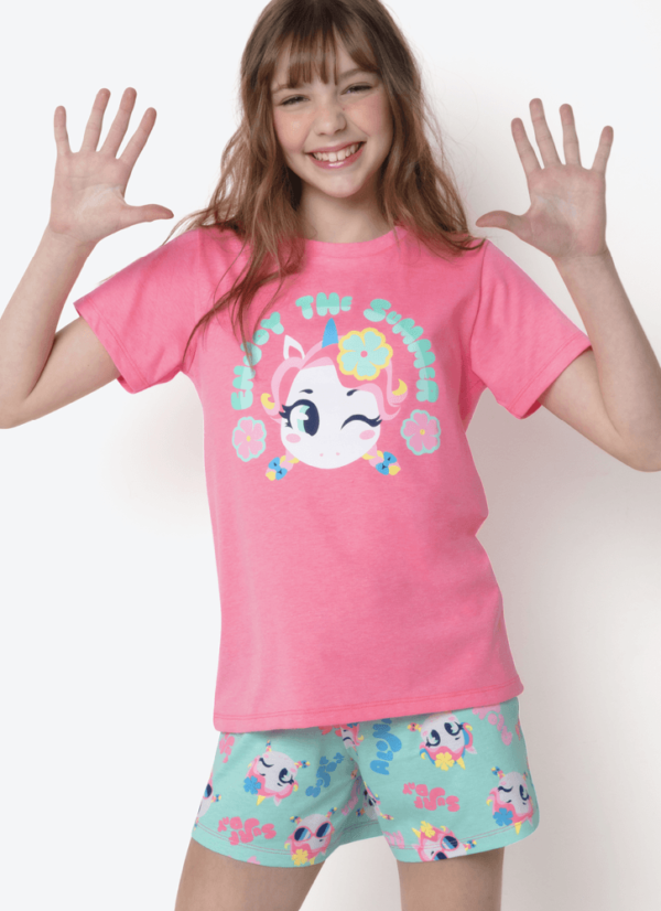 Pijama Manga Curta Menina Teen Unicórnio Aloha - Imagem 3