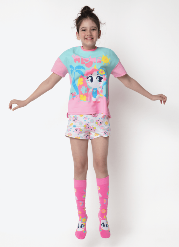 Pijama Manga Curta Viscolycra Menina Teen Unicórnio Aloha