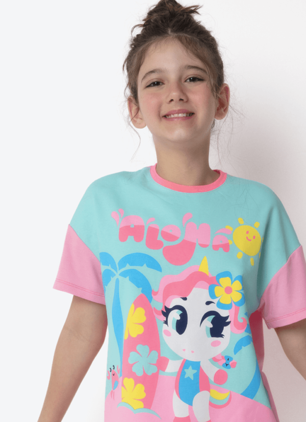 Pijama Manga Curta Viscolycra Menina Teen Unicórnio Aloha - Imagem 2