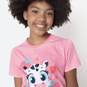 Pijama Manga Curta Alogodão Menina Teen Vaca Romântica
